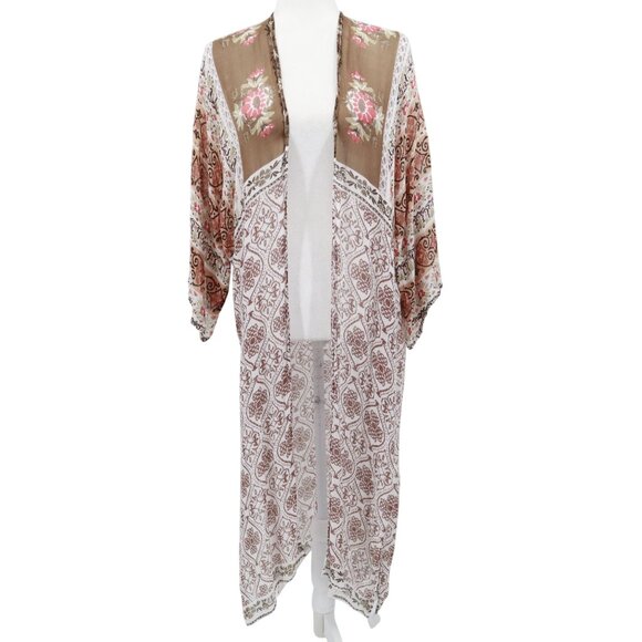 Michael Stars Other - Michael Stars Kimono Womens L‎ Brown Coastal Boho Beach Hippie Layering Resort